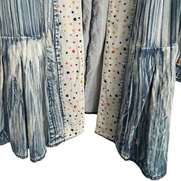 ASHRO Embellished 
Denim Open Front Jacket Women’s Sz 16W light blue polka dots - Picture 2 of 6